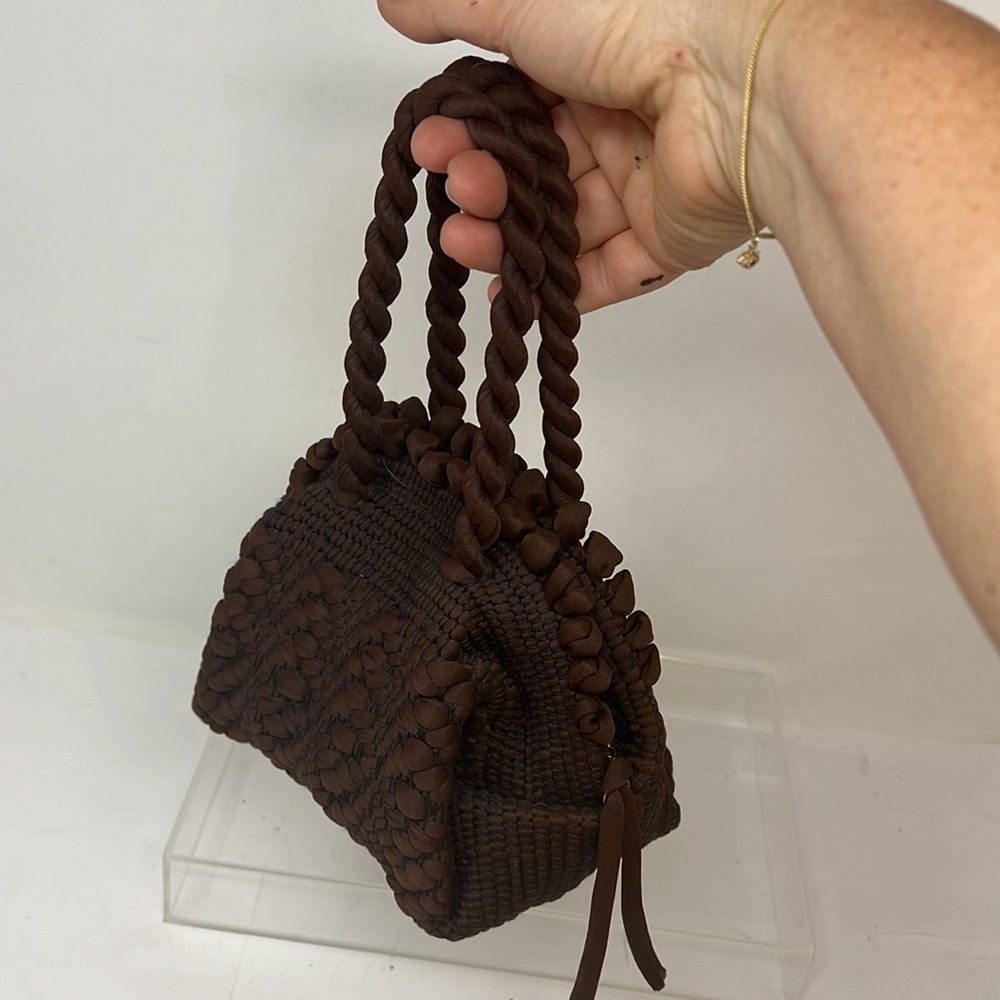 Silk Nylon Tight Knit Semi Structured Zip Around Small Handbag - Picture 2 of 10
